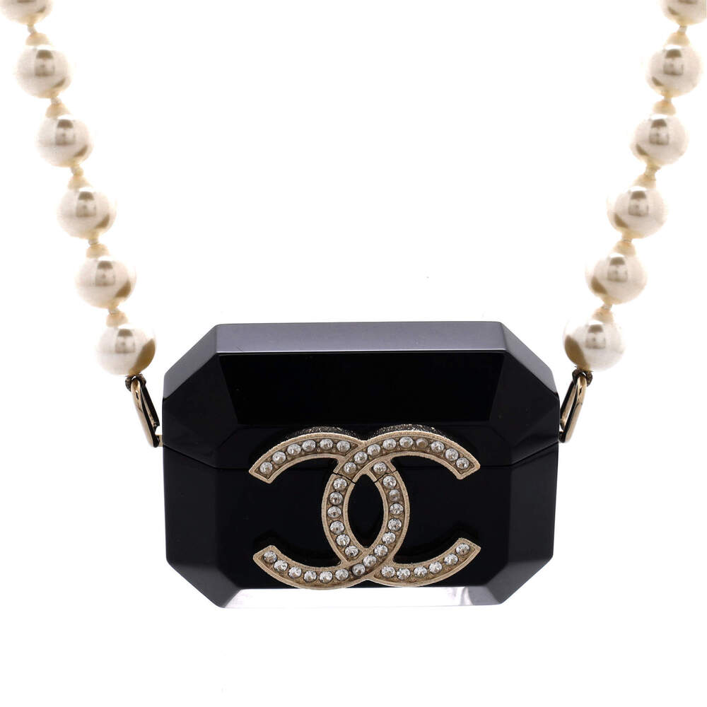 Chanel Airpods Case Pro Necklace Faux Pearls with Lambskin, Resin and Crystals